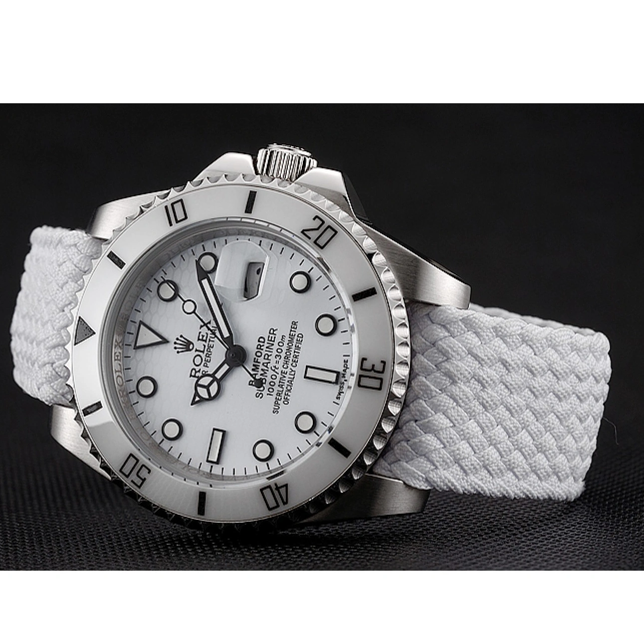 Good copy rolex watches Fabric Dial White Submariner 1453867 White Rolex Bracelet Bamford 1026